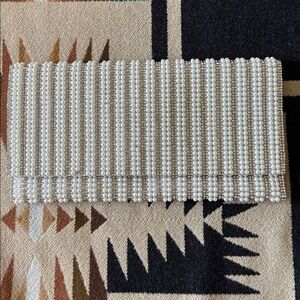 Aqua Brand Pearl and Rhinestone Evening Clutch with Detachable Chain Strap